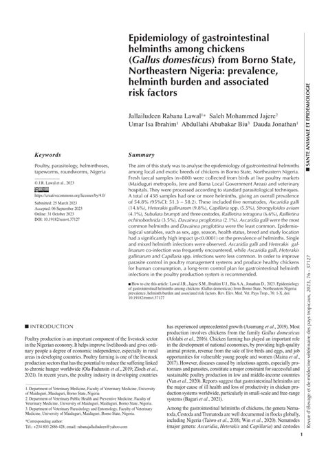 Pdf Epidemiology Of Gastrointestinal Helminths Among Chickens Gallus