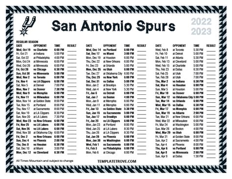 Printable 2022 2023 San Antonio Spurs Schedule