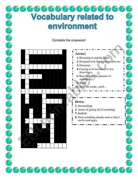 Environment Crossword Esl Worksheet By Merozabela
