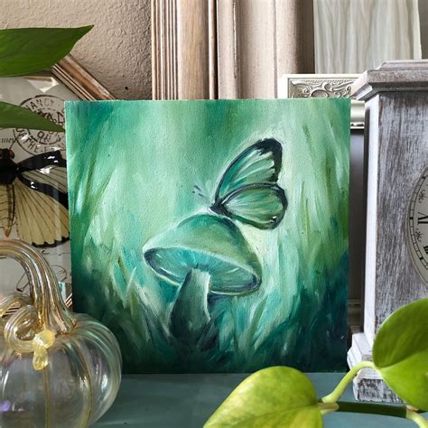 Green Abstract Butterfly And Mushroom Painting Sierra Briggs Art