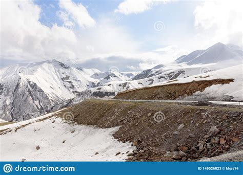 Snow Capped Peaks Of The Caucasus Mountains Landscape Along The