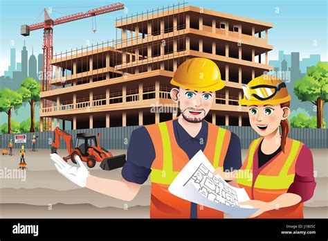 A Vector Illustration Of Female Construction Worker Working With A