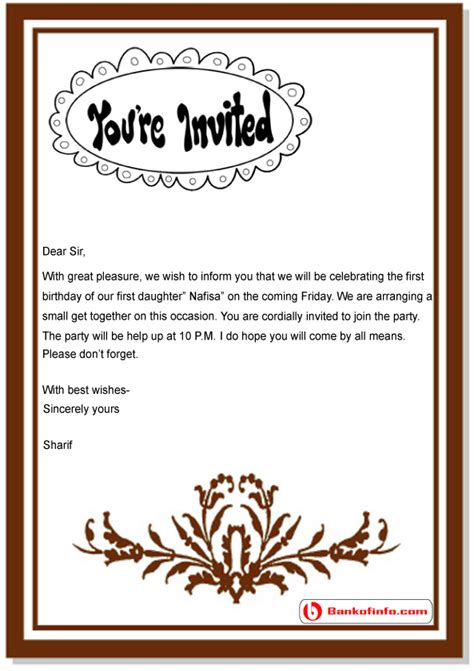 Example Of Informal Invitation Beinyu Com