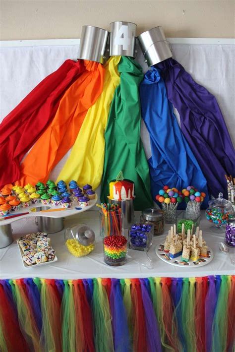 Rainbow Paint Backdrop At An Art Birthday Party See More Party Ideas