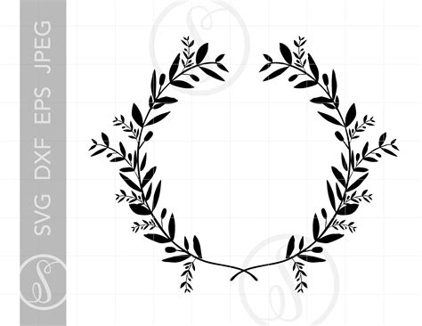Cricut Cut Files Leafy Wreath Svg Floral Frame Laurel Wreath Clipart