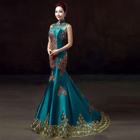 Green Luxury Embroidery Party Dresses Cheongsam Chinese Wedding Dress
