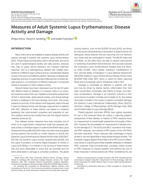 Pdf Measures Of Adult Systemic Lupus Erythematosus Disease Activity
