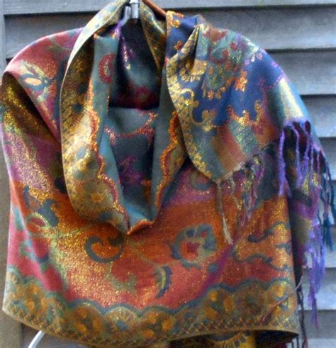 Festival Pashmina Paisley Shawlolive Green And Gold Etsy Green And