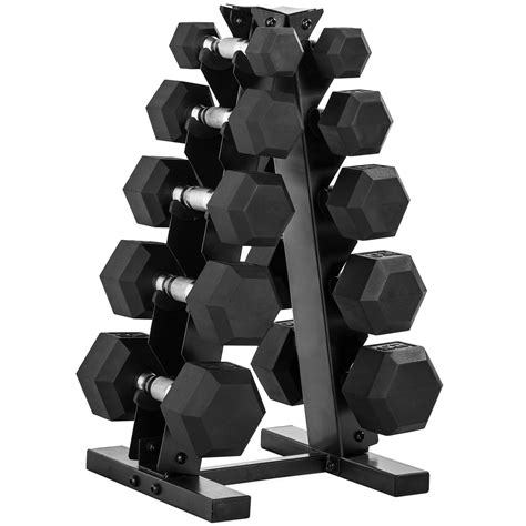 Cap Barbell 150 Lb Rubber Hex Dumbbell Weight Set 5 25 Lbs With Rack