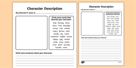 Character Sheet Template Primary Resource Teacher Made