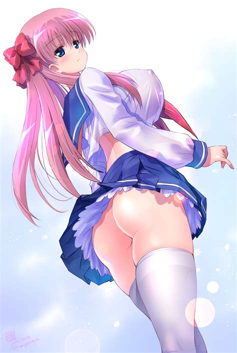 Kamogawa Tanuki Haramura Nodoka Saki Manga Highres 1girl Ass Blue Eyes Blue Skirt