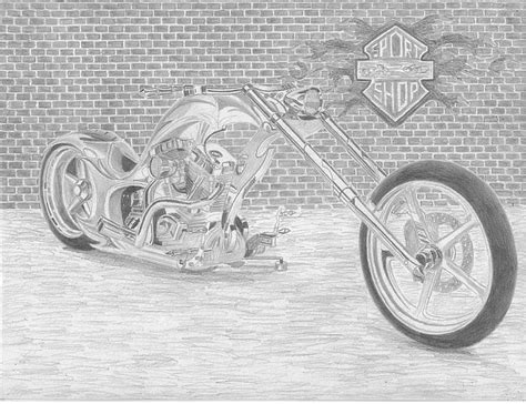 Harley Davidson Custom Chopper Motorcycle Art Print Drawing By Stephen
