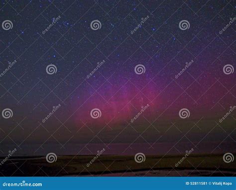 Aurora Polar Lights And Night Sky Stars Over Sea Stock Image Image Of