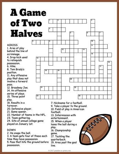 Free Printable Football Crossword Super Bowl Activities Free Games