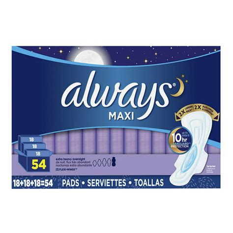 Always Extra Heavy Overnight Maxi Pads With Flexi Wings 54 Count
