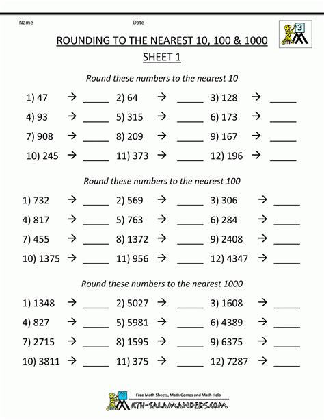 Free Rounding Whole Numbers Worksheet 4th Grade