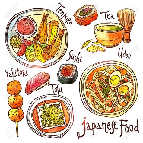 Asian Food Hand Drawn Watercolor Illustration Japanese Food Vector