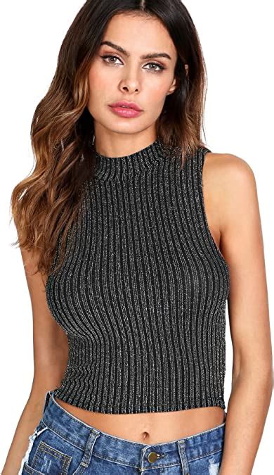 Sweatyrocks Womens Knit Ribbed Sexy Crop Top High Neck Basic Sweater