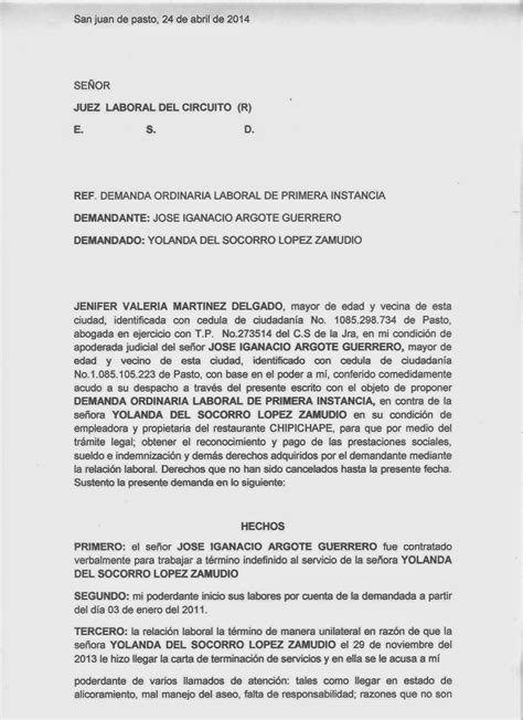 PresentaciÓn Demanda Ordinaria Laboral Primera Instancia Demanda