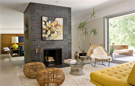 Mid century modern rug, vintage rug, mid century modern living room. Modern Stone Fireplace Images | Mid century modern living ...