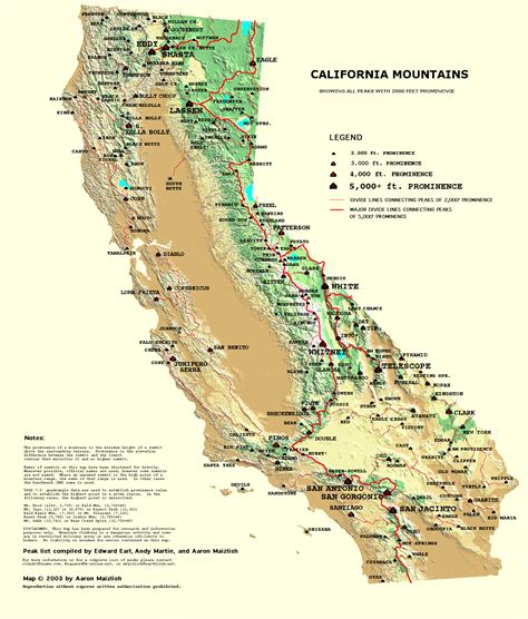 Mountains California Map California Mountains California