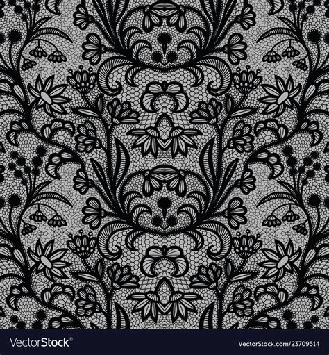 Black Vintage Lace Seamless Pattern With Flowers Vector Image
