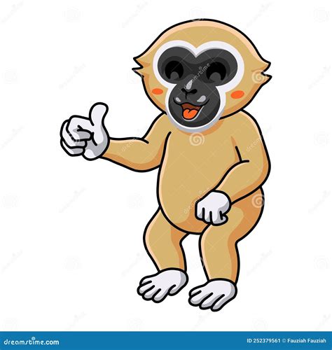 Cute White Handed Gibbon Monkey Cartoon Giving Thumb Up Stock Vector
