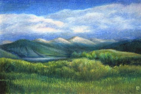 Oil Pastel Drawing Of A Mountain Scene Some Scratching Technique In