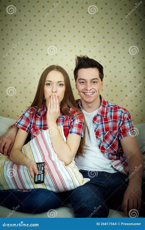 Watching Tv Program Stock Photo Image Of Casual Couple 26817564