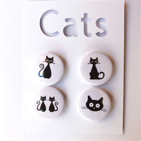 Set Of 4 Cat Badges Cute Cats Pin Button Etsy