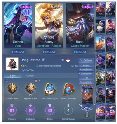 83 Skins Mobile Legends Account 023 81 HEROES 83 SKINS 4 MAXED