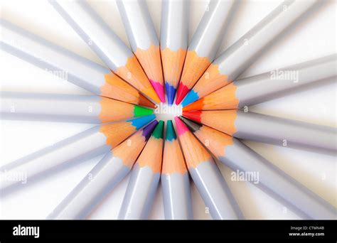 Multicolored Pencil Arrangement In Circle Glowing Effect Stock Photo
