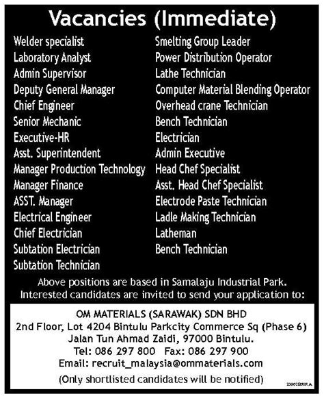 Sap jobs in bintulu on rigzone.com. Oil &Gas Vacancies: Vacancies - OM Materials - Bintulu
