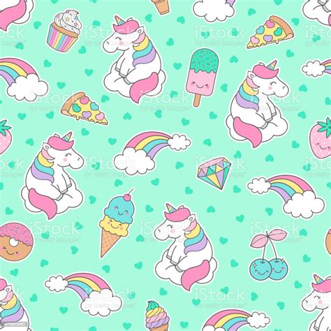 Cute Pastel Unicorn Rainbow And Dessert Seamless Pattern