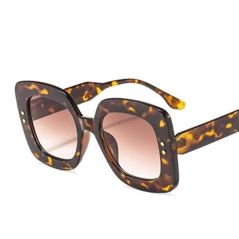 Oversized Retro Rivet Square Sunglasses E297 Leopard Tea