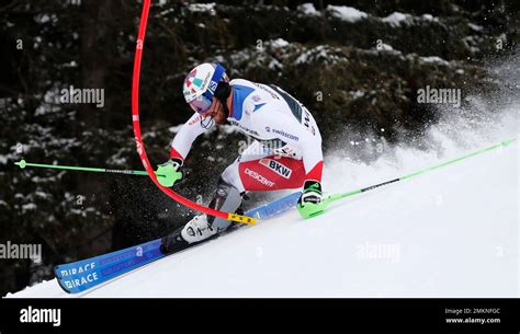 Switzerlands Luca Aerni Competes During An Alpine Ski Mens World Cup