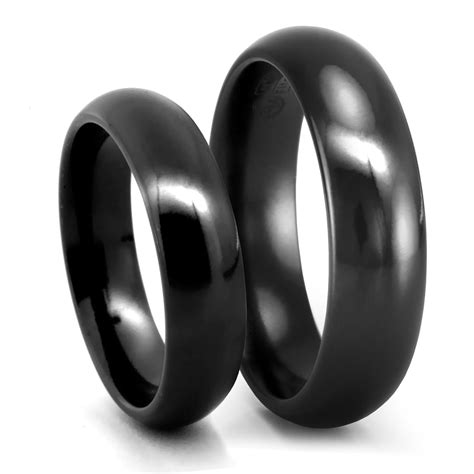 His Hers Black Ti Dome Wedding Bands Edward Mirell Wedding Set Within Black Titanium Wedding Bands Sets 