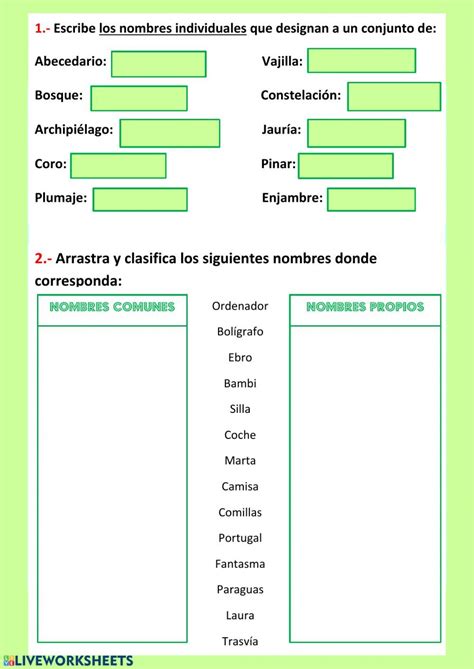 Nombres Y Sus Clases Ficha Interactiva Nombres Propios Y Comunes
