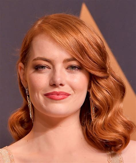 Actress emma stone has gone through many hair color and style changes through the years. Emma Stone Medium Wavy Formal Bob Hairstyle - Copper Red ...
