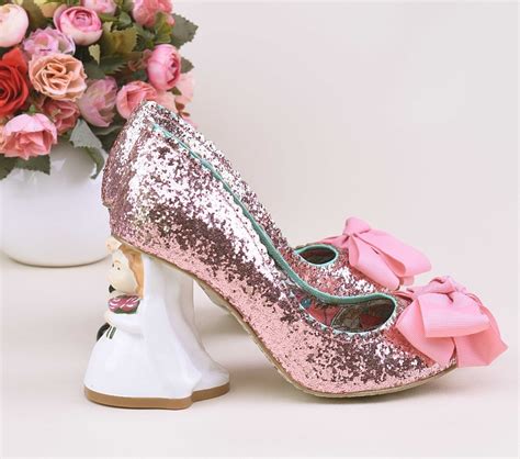 Unique Pink Glittering Sequins Sip On Heels Cute Butterfly Knot