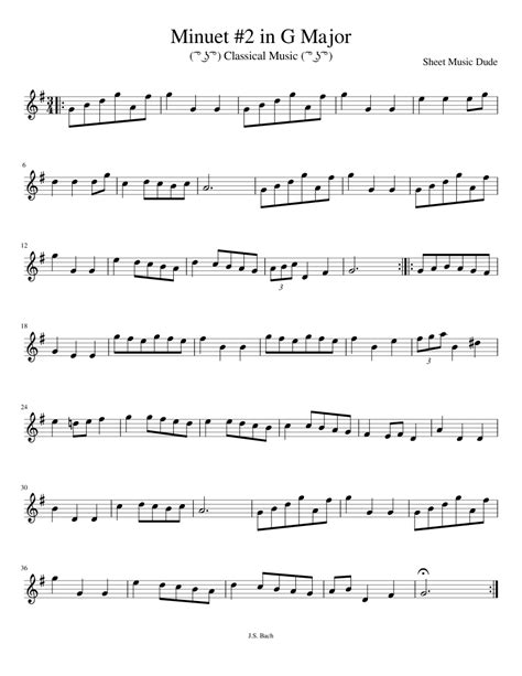 Js Bach Minuet 2 In G Major Violin Solo Sheet Music For Violin