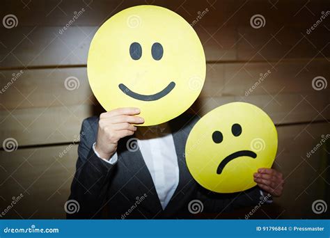 Unrecognizable Businesswoman With Fake Emotions Stock Photo Image Of