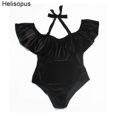 Helisopus Off The Shoulder Swim Suit Plus Size Swimwear High Weight Swimsuit Velvet Oversize