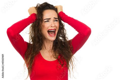 Angry And Upset Woman Screaming And Crying Isolated On White Stock