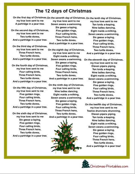 Free Printable The Twelve Days Of Christmashave Students Work In