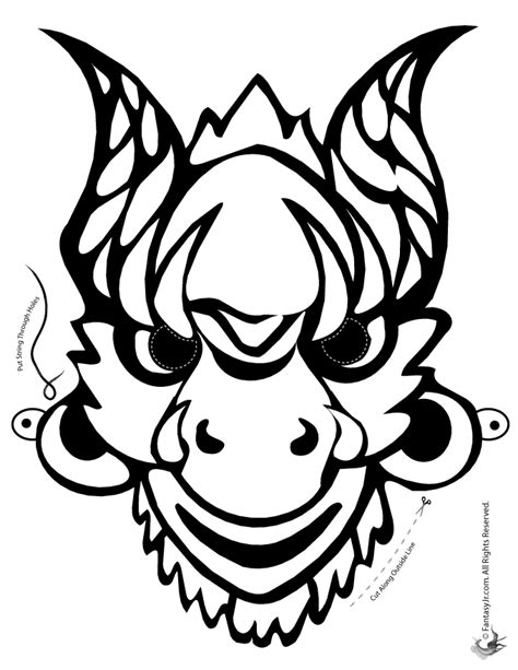 Potisknuteln Nsk Masky A Omalov Nky Dragon Mask Coloring Page Fantasy Jr Art