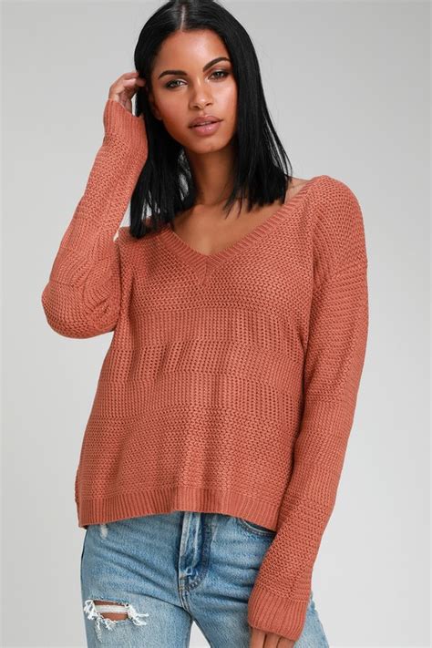 Cute Rusty Rose Sweater V Neck Sweater Knit Sweater Lulus
