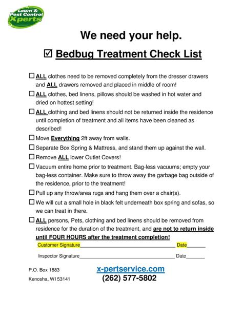 Bed Bug Treatment Checklist Chartdevelopment