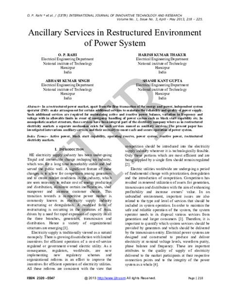 Pdf Ancillary Services In Restructured Environment Of Power System