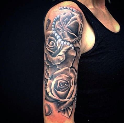 The black color stands for death and the symbol itself has several meanings like mourning and death, to rose which is a sign of beauty, grace and femininity. Tattoo Perlenkette mit Rosen Arm | Rosen tattoo, Rosen ...